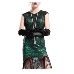 20s Art Deco Tassel Beaded Fringed Gatsby Party Flapper Dress Size XL - Set